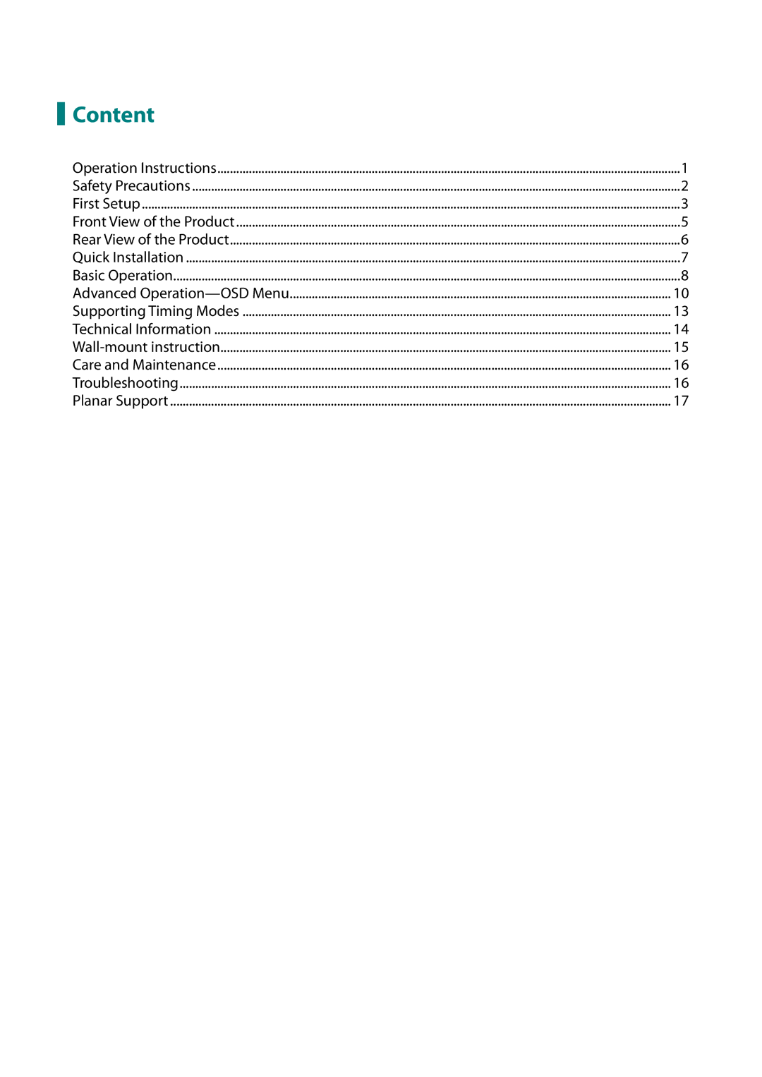 Planar PL1911M manual Content 