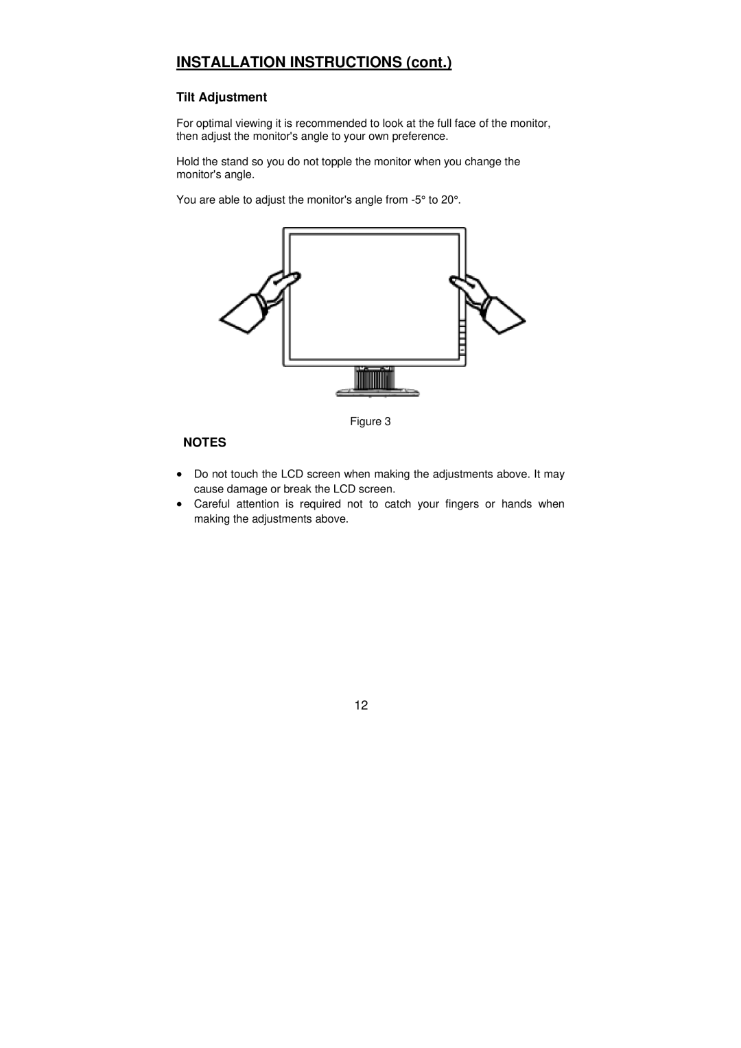 Planar PL2010 manual Tilt Adjustment 