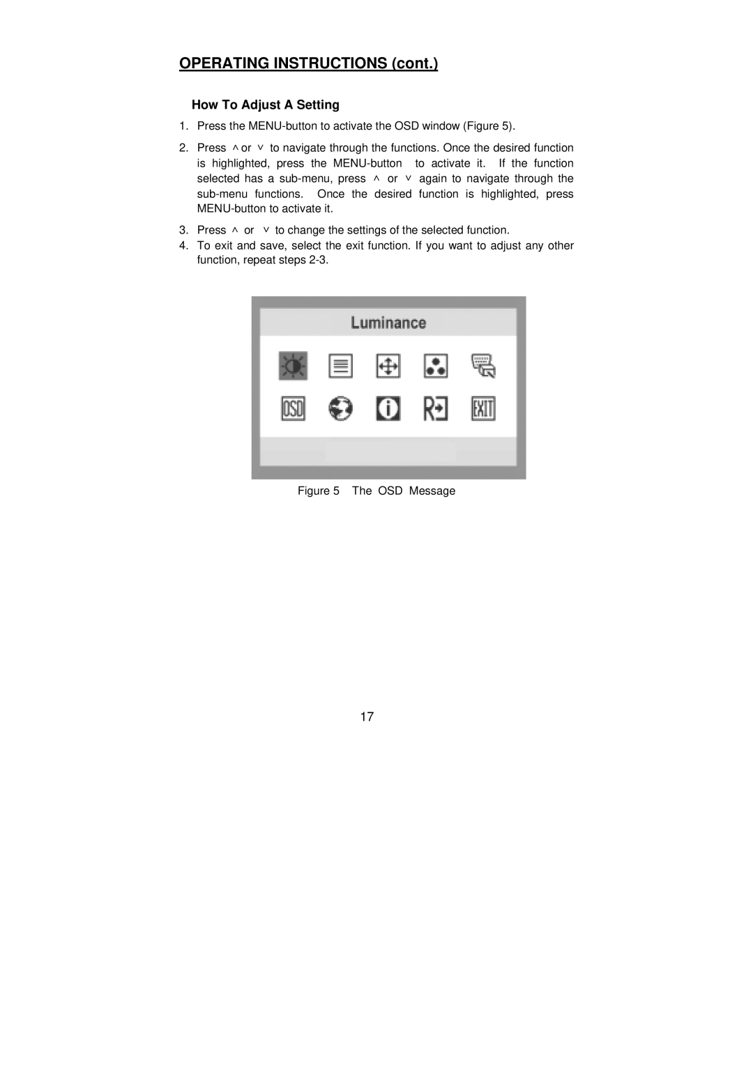 Planar PL2010 manual How To Adjust a Setting, OSD Message 