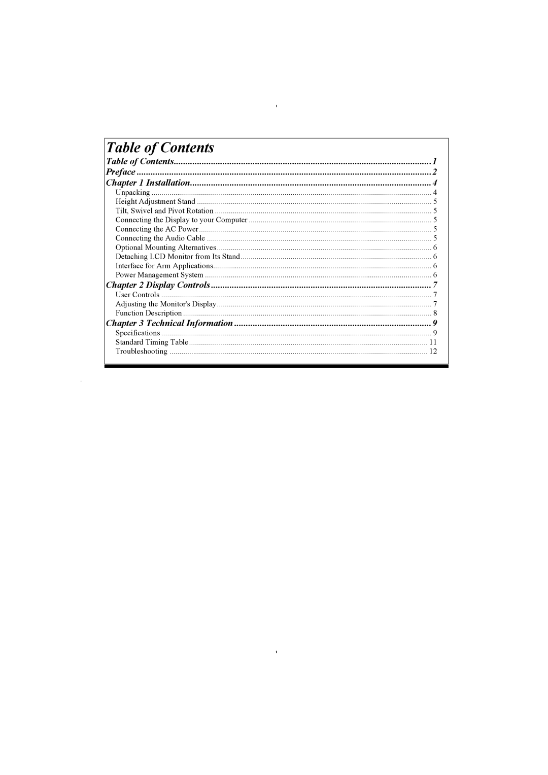 Planar PL2011 manual Table of Contents 