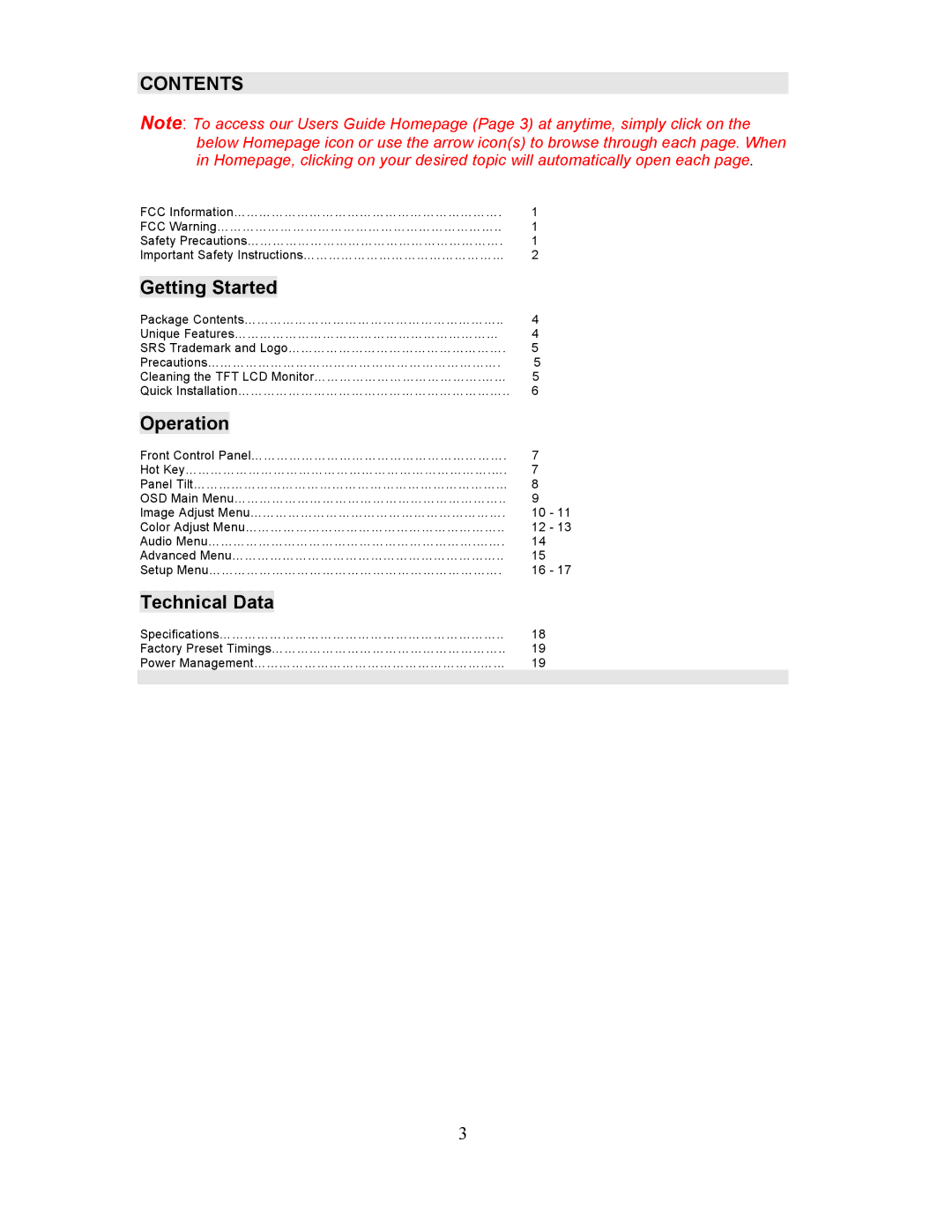 Planar PL201M manual Contents 