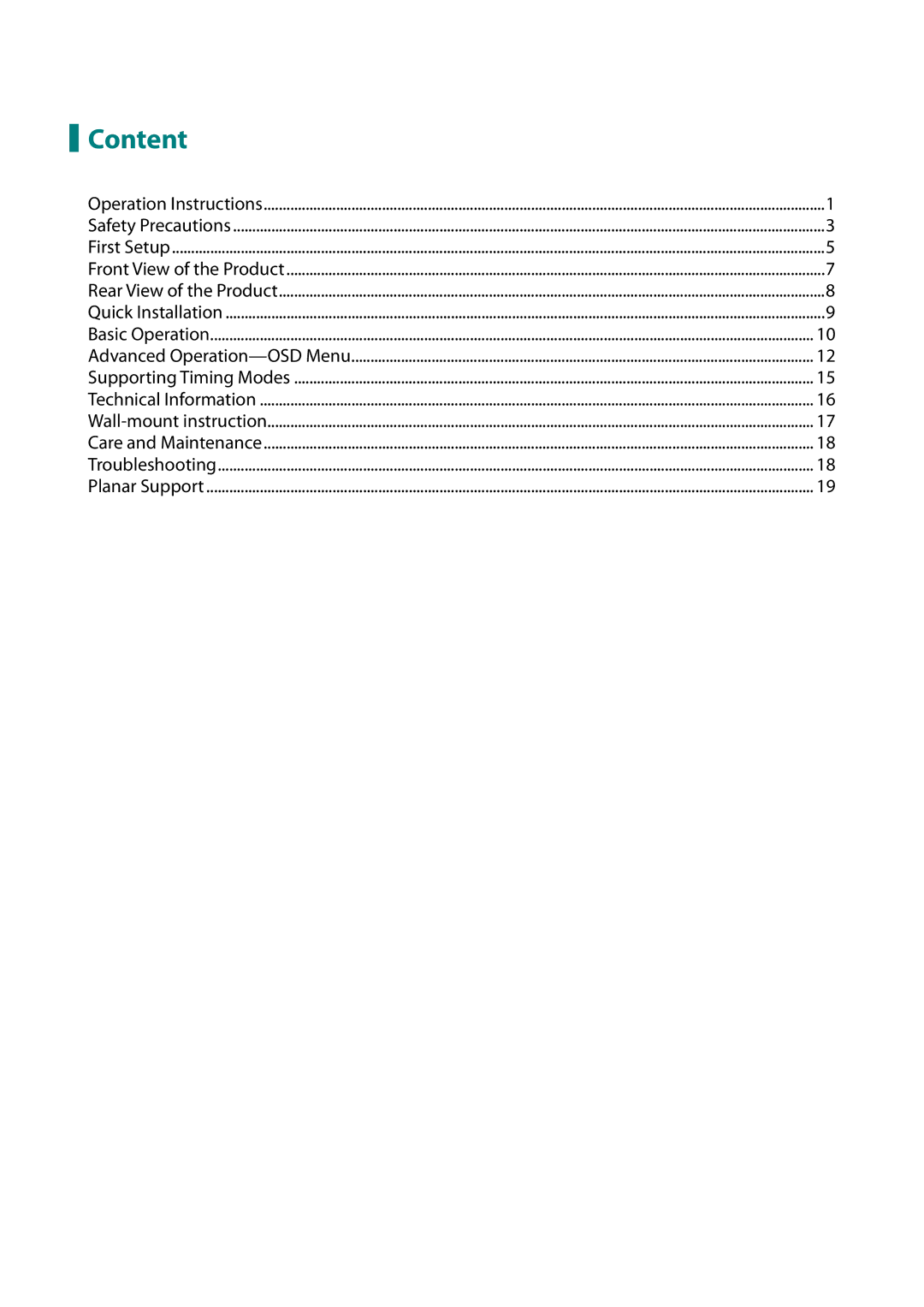 Planar PLL1911M manual Content 