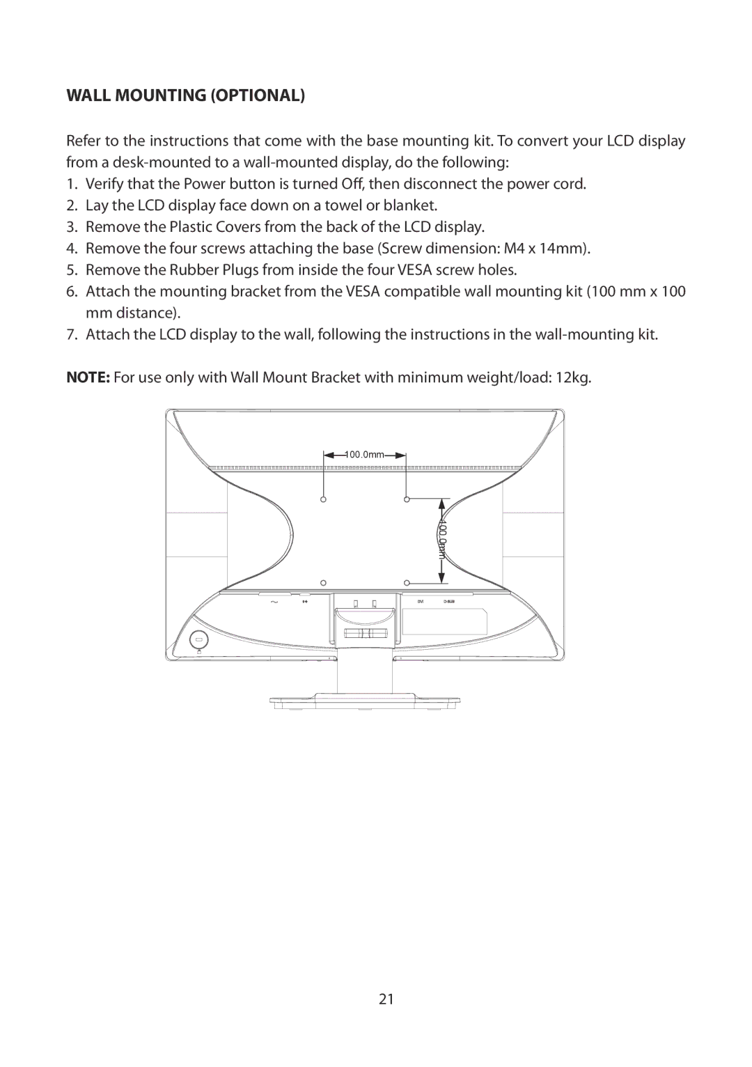 Planar PLL2010MW manual Wall Mounting Optional 