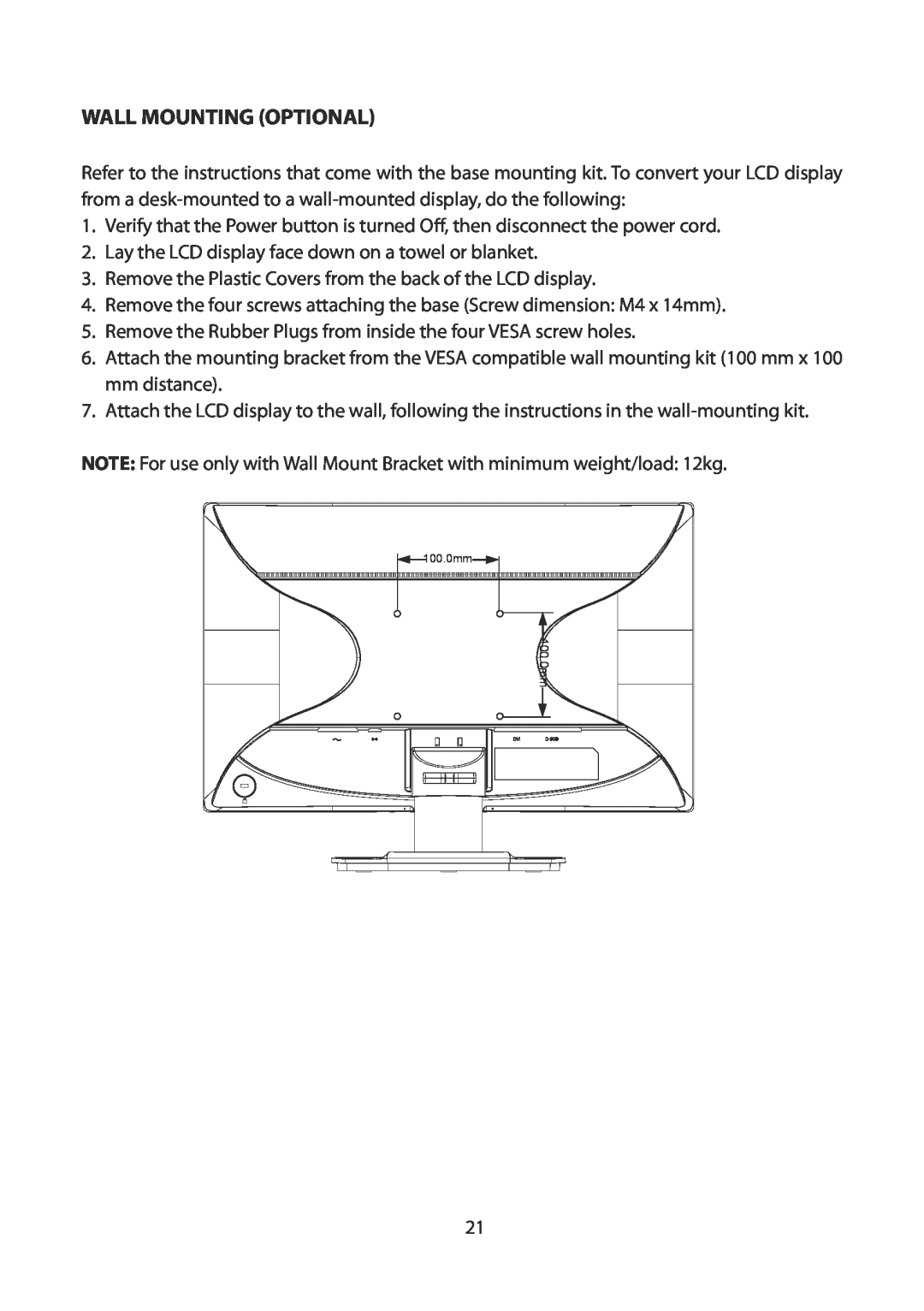 Planar PLL2010MW manual Wall Mounting Optional 
