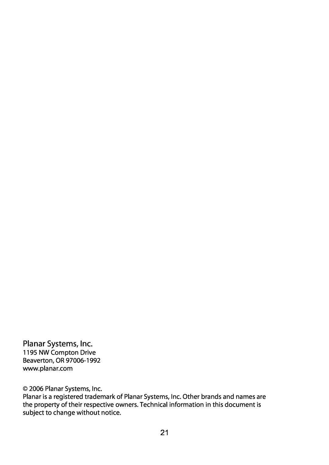 Planar PQ1710M manual Planar Systems, Inc 