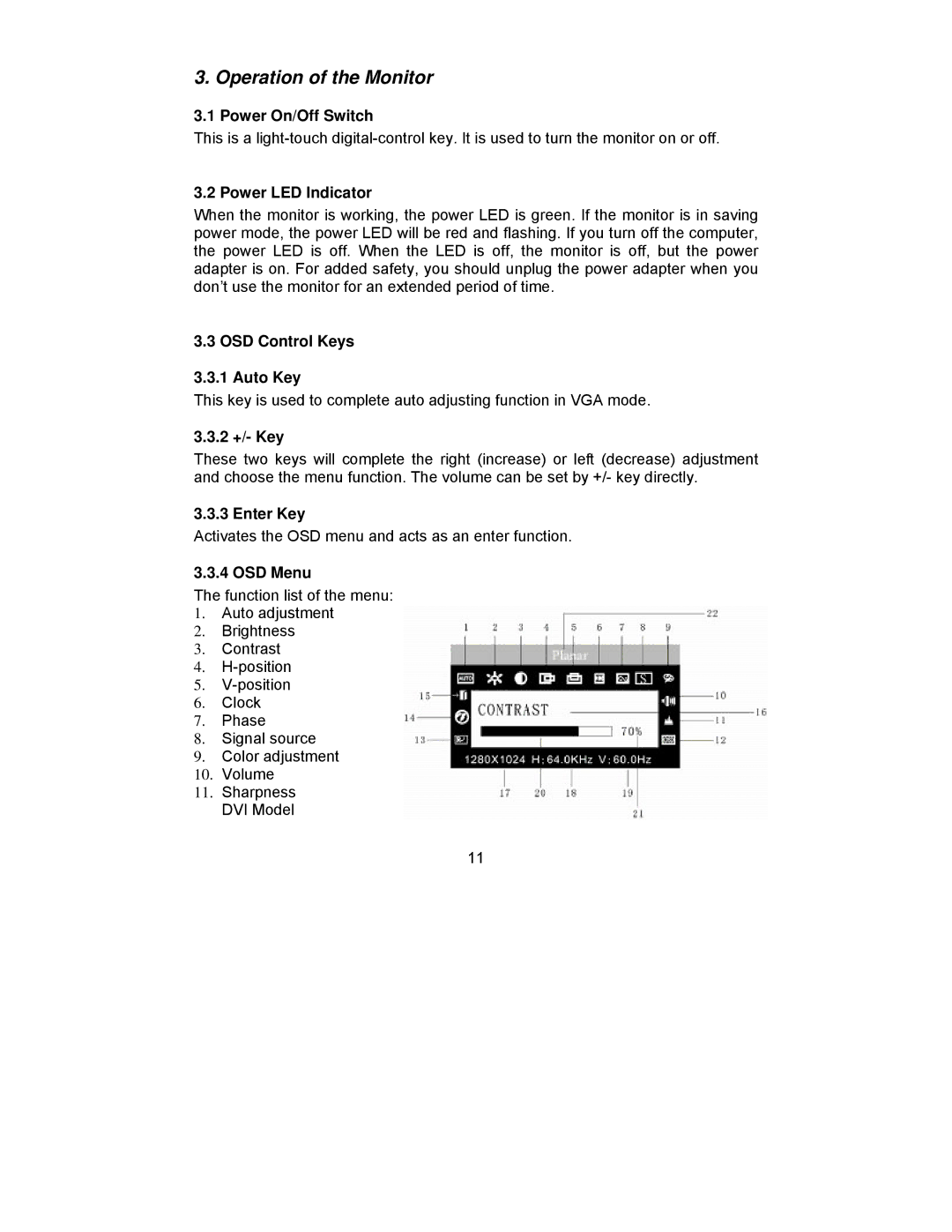 Planar PQ1910M manual Operation of the Monitor 