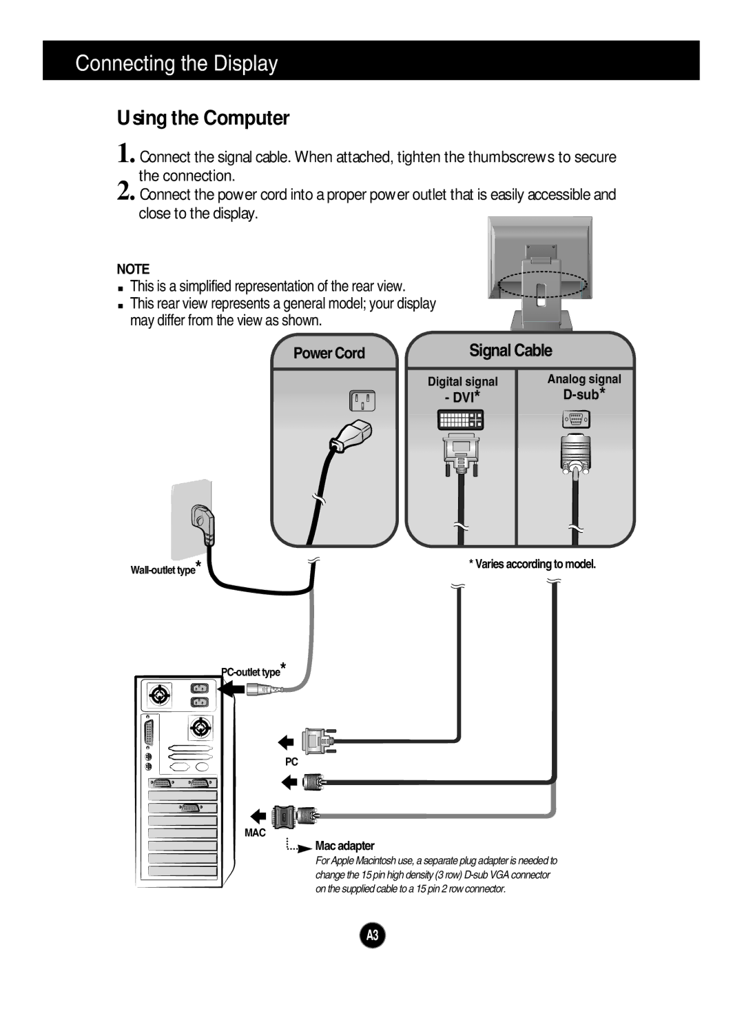 Planar PQ191M manual Connecting the Display, Using the Computer, Power Cord 