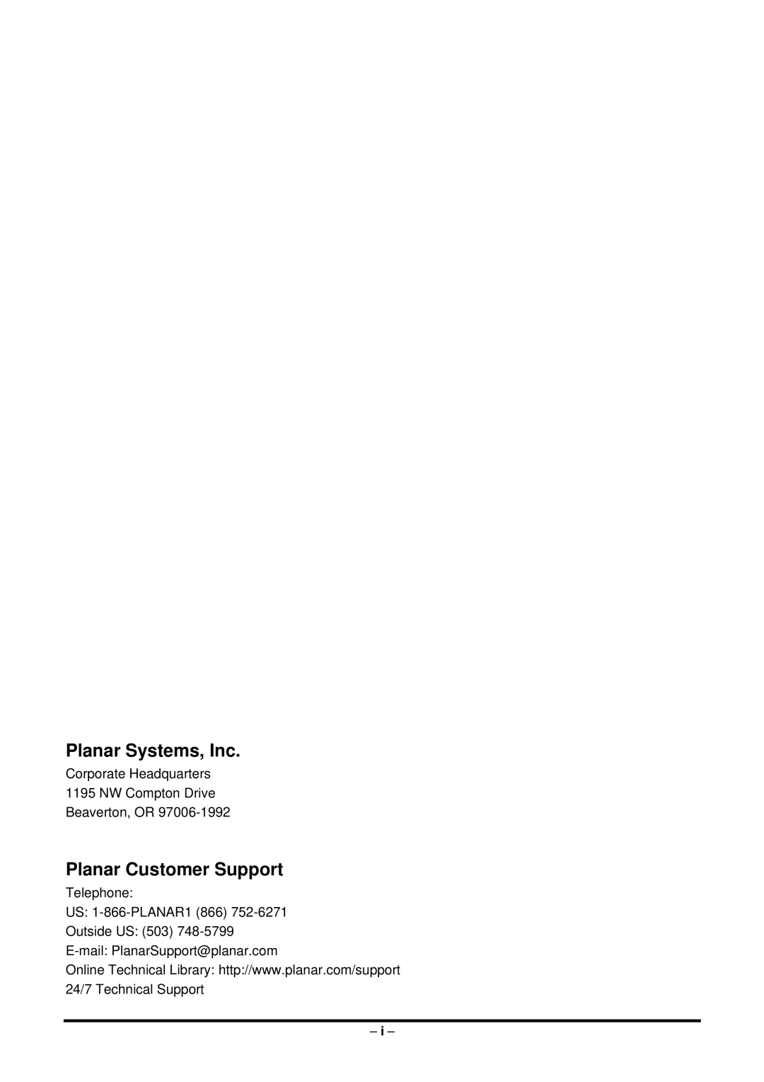 Planar PR5022 manual Planar Systems, Inc 