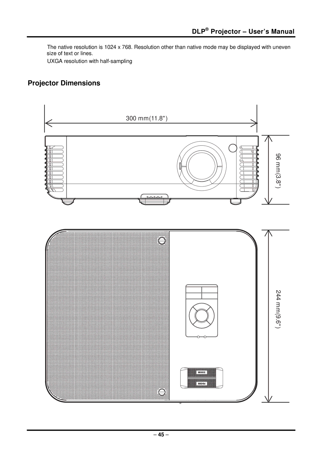 Planar PR5022 manual Projector Dimensions 