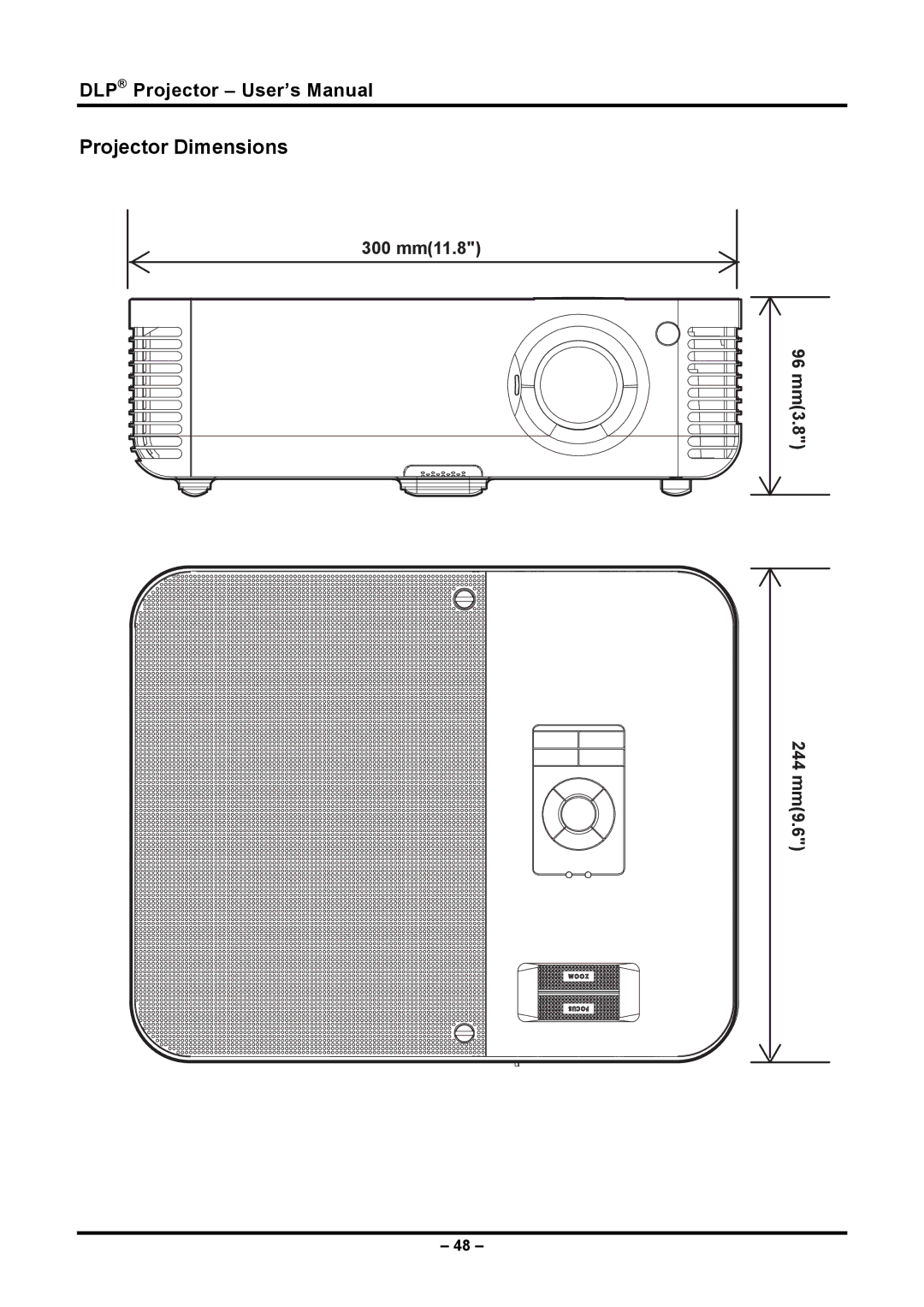 Planar PR5030 manual Projector Dimensions 