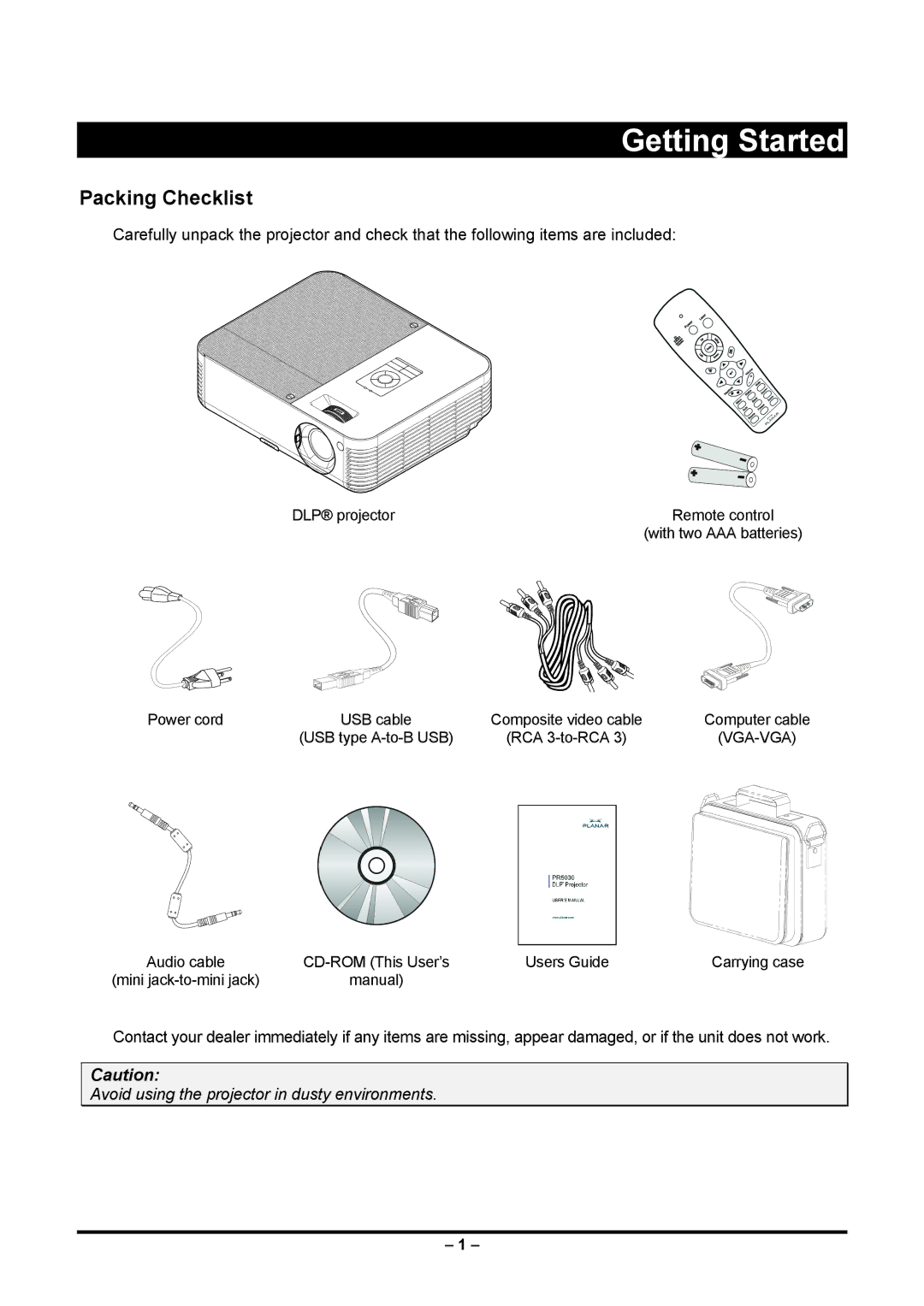 Planar PR5030 manual Getting Started, Packing Checklist 