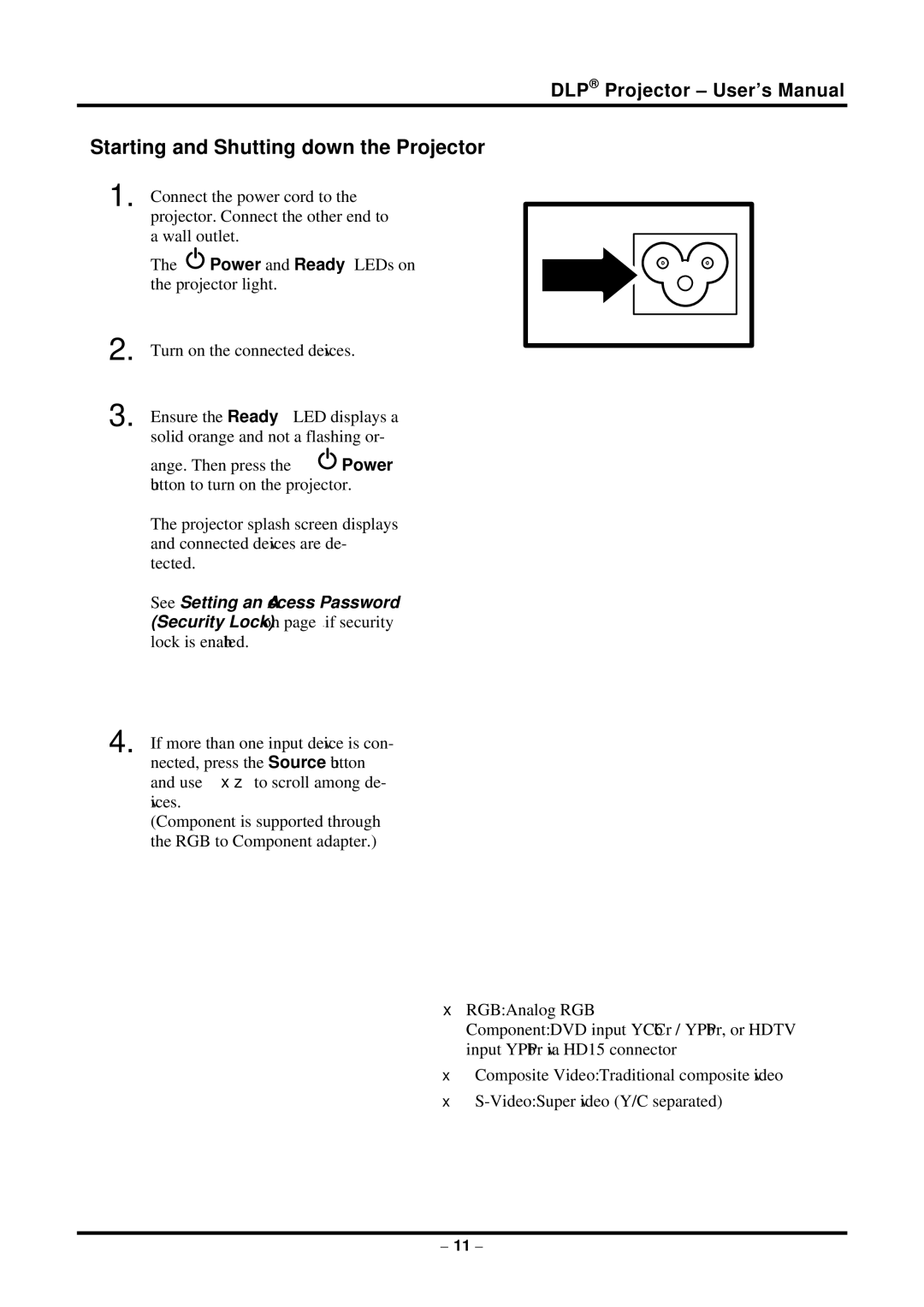 Planar PR6022 manual Starting and Shutting down the Projector 