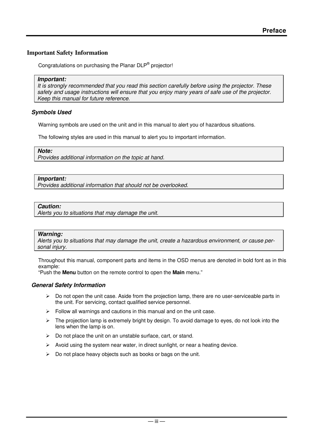 Planar PR6022 manual Preface 