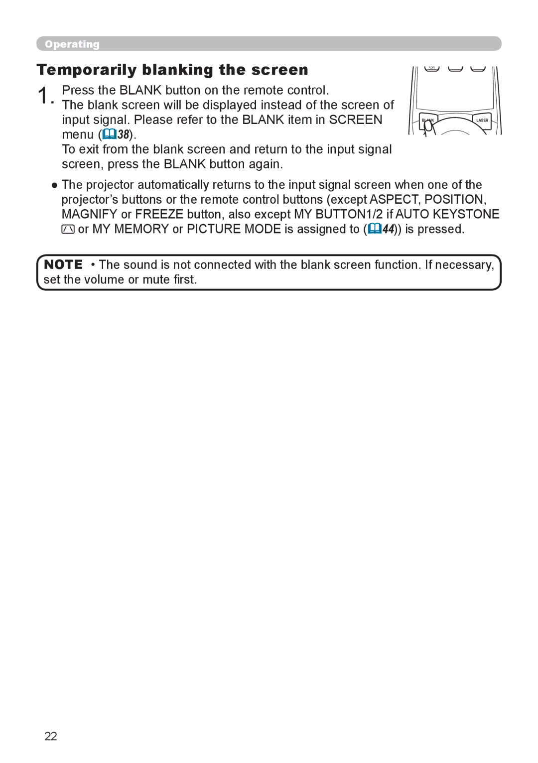 Planar PR9020 user manual Temporarily blanking the screen 