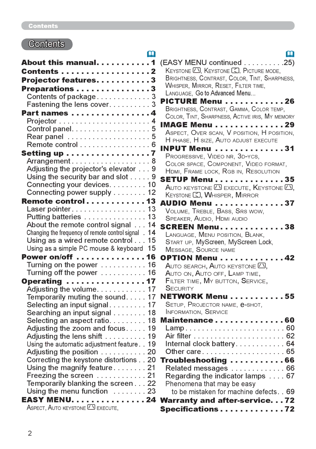 Planar PR9020 user manual Contents 