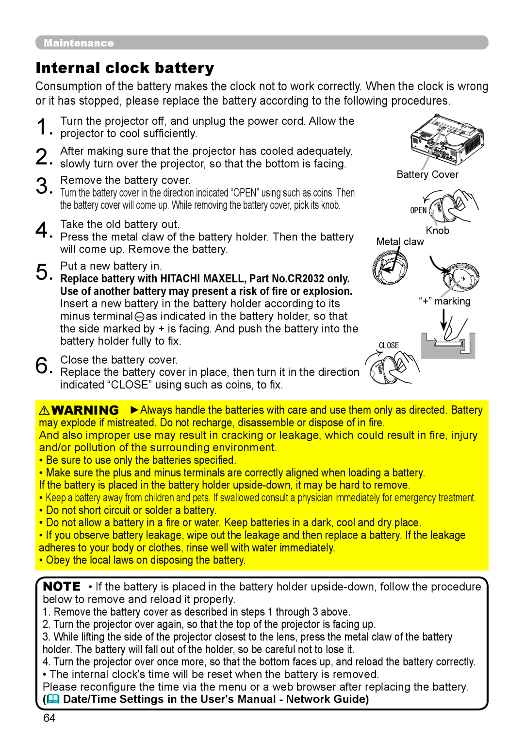 Planar PR9020 user manual Internal clock battery, Remove the battery cover 