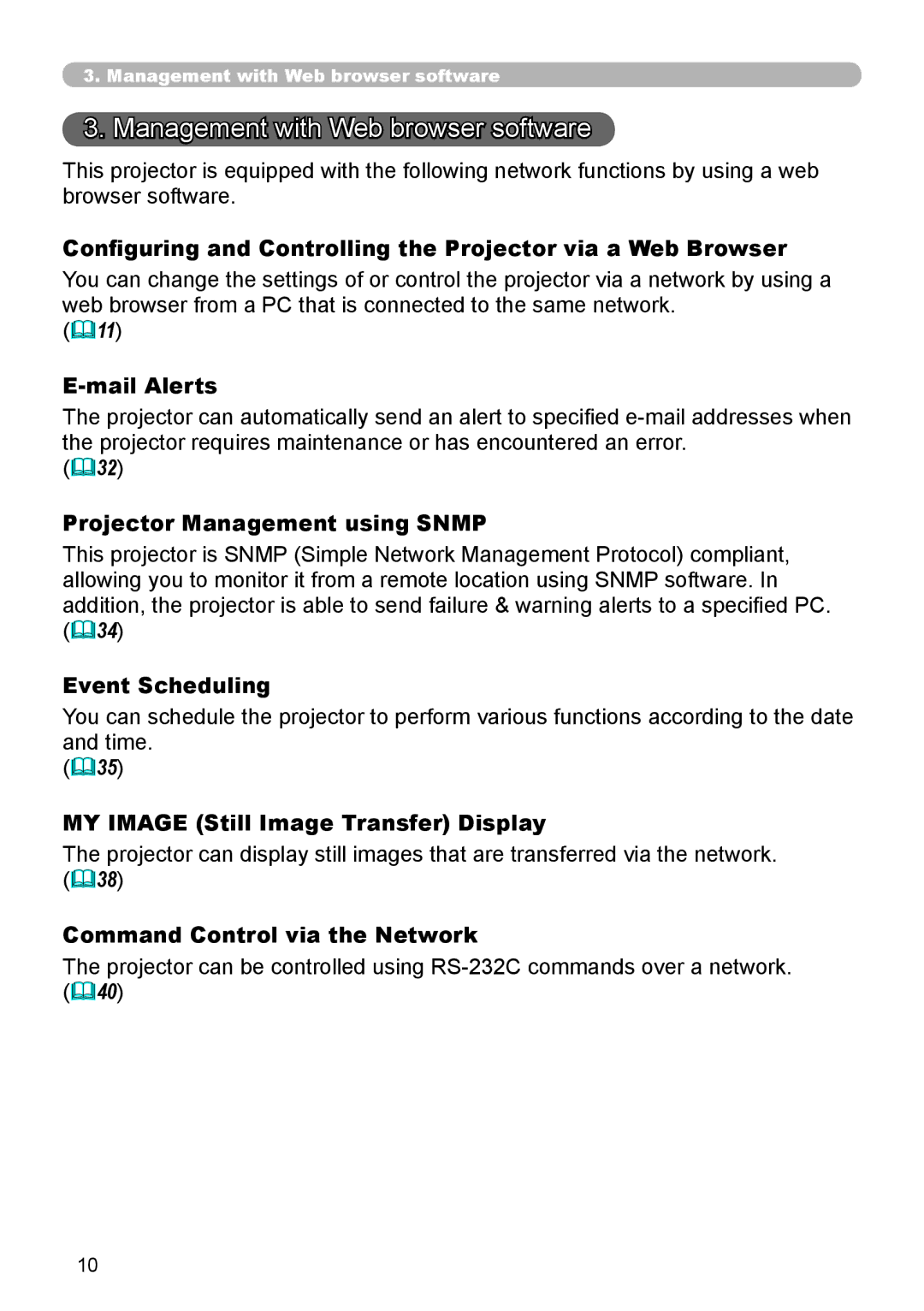 Planar PR9030 Configuring and Controlling the Projector via a Web Browser, Mail Alerts, Projector Management using Snmp 