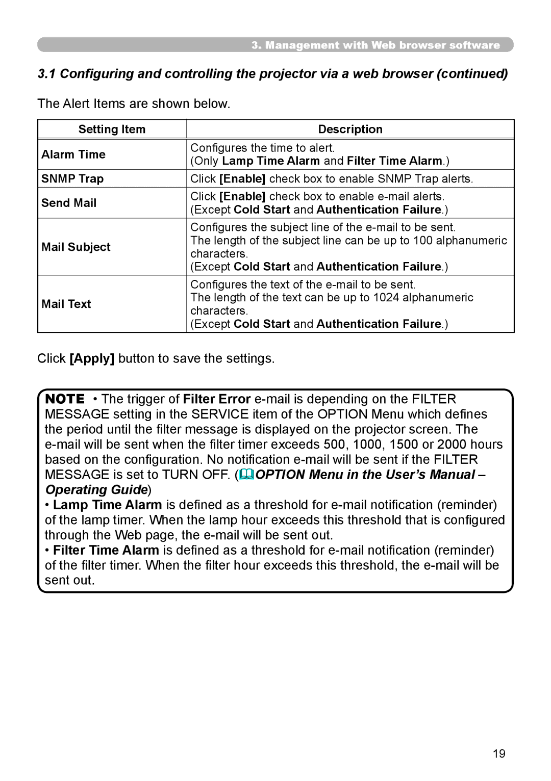 Planar PR9030 user manual Alert Items are shown below 