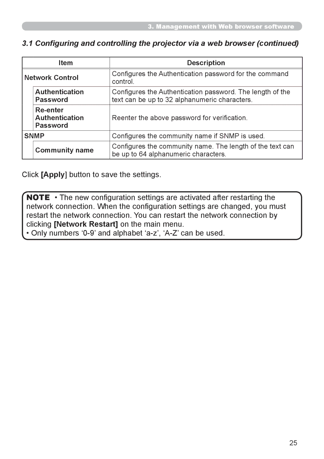 Planar PR9030 user manual Configures the community name if Snmp is used 