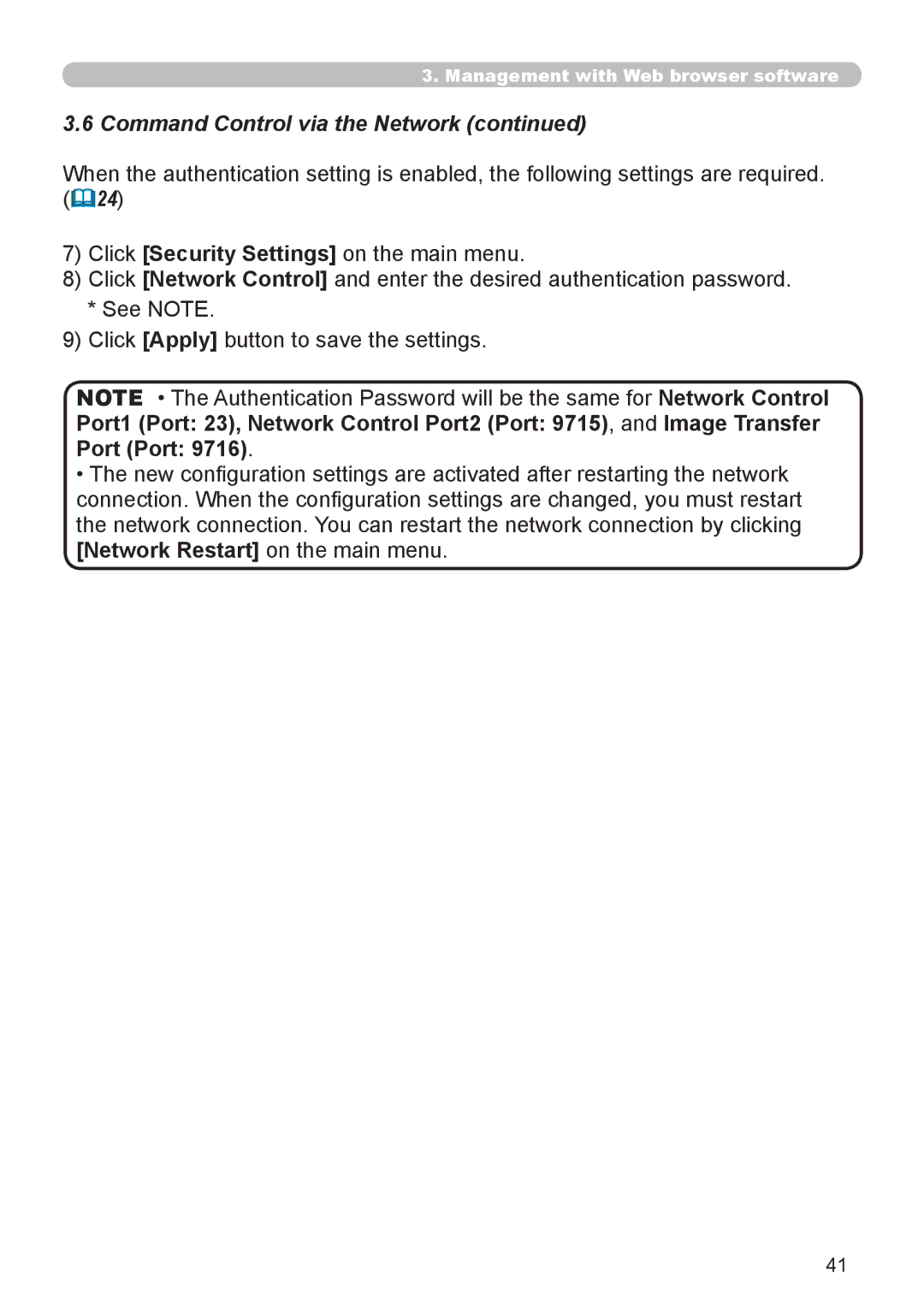 Planar PR9030 user manual Command Control via the Network 