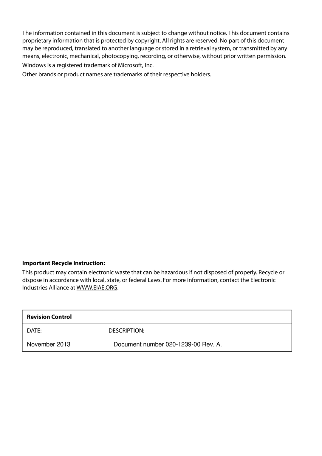 Planar PS4652/PS5552/PS6552 manual Important Recycle Instruction Revision Control 