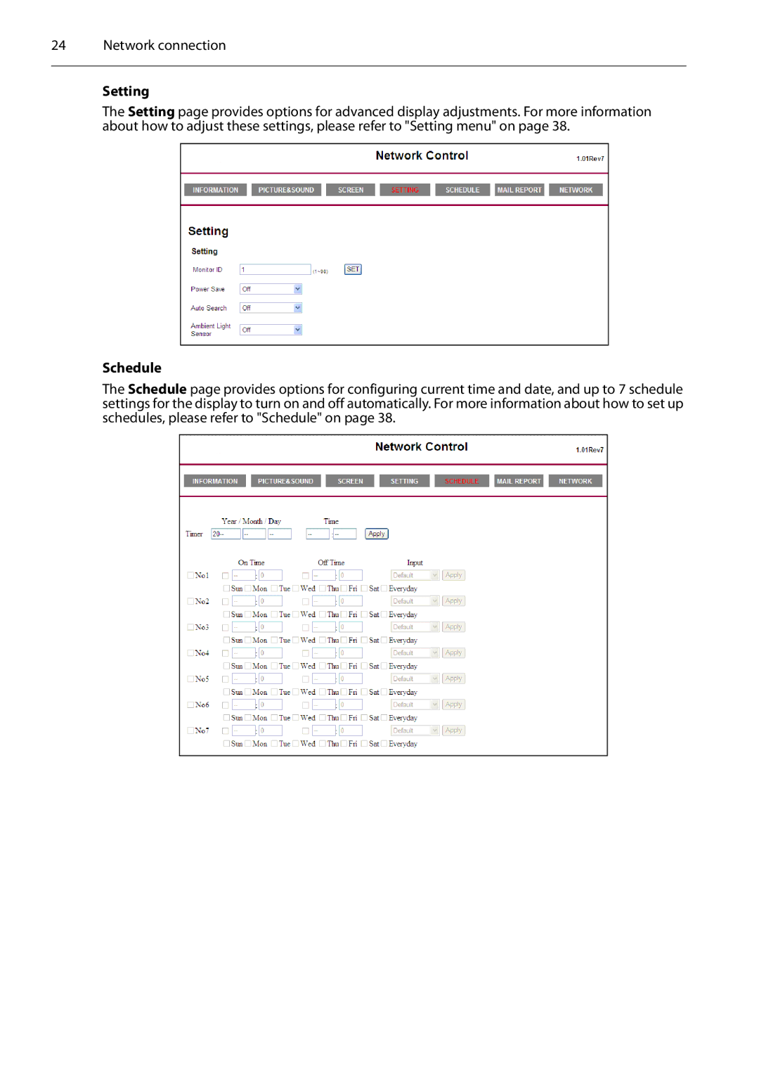 Planar PS4652/PS5552/PS6552 manual Setting, Schedule 