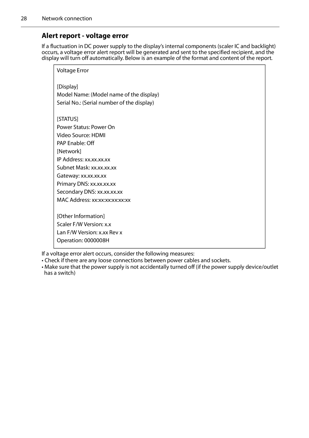 Planar PS4652/PS5552/PS6552 manual Alert report voltage error 