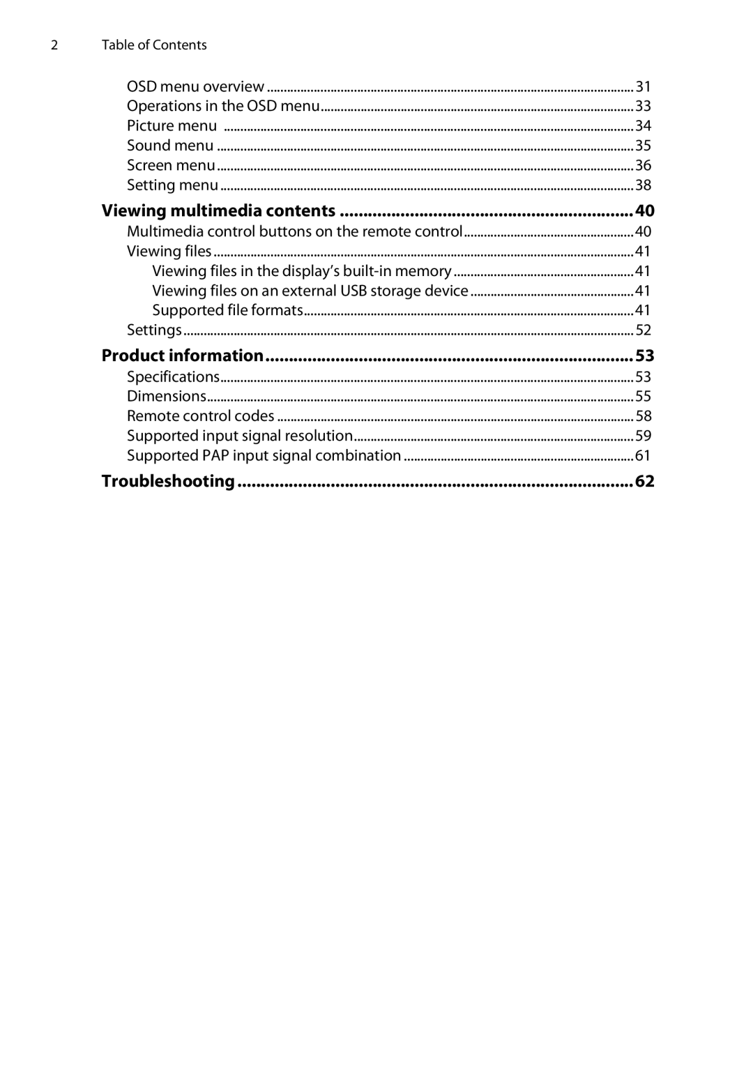 Planar PS4652/PS5552/PS6552 manual Troubleshooting 