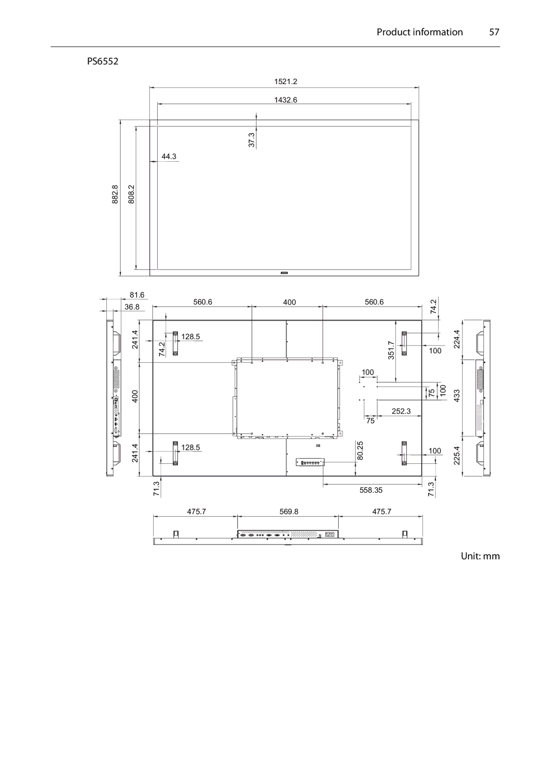 Planar PS4652/PS5552/PS6552 manual Product information PS6552 