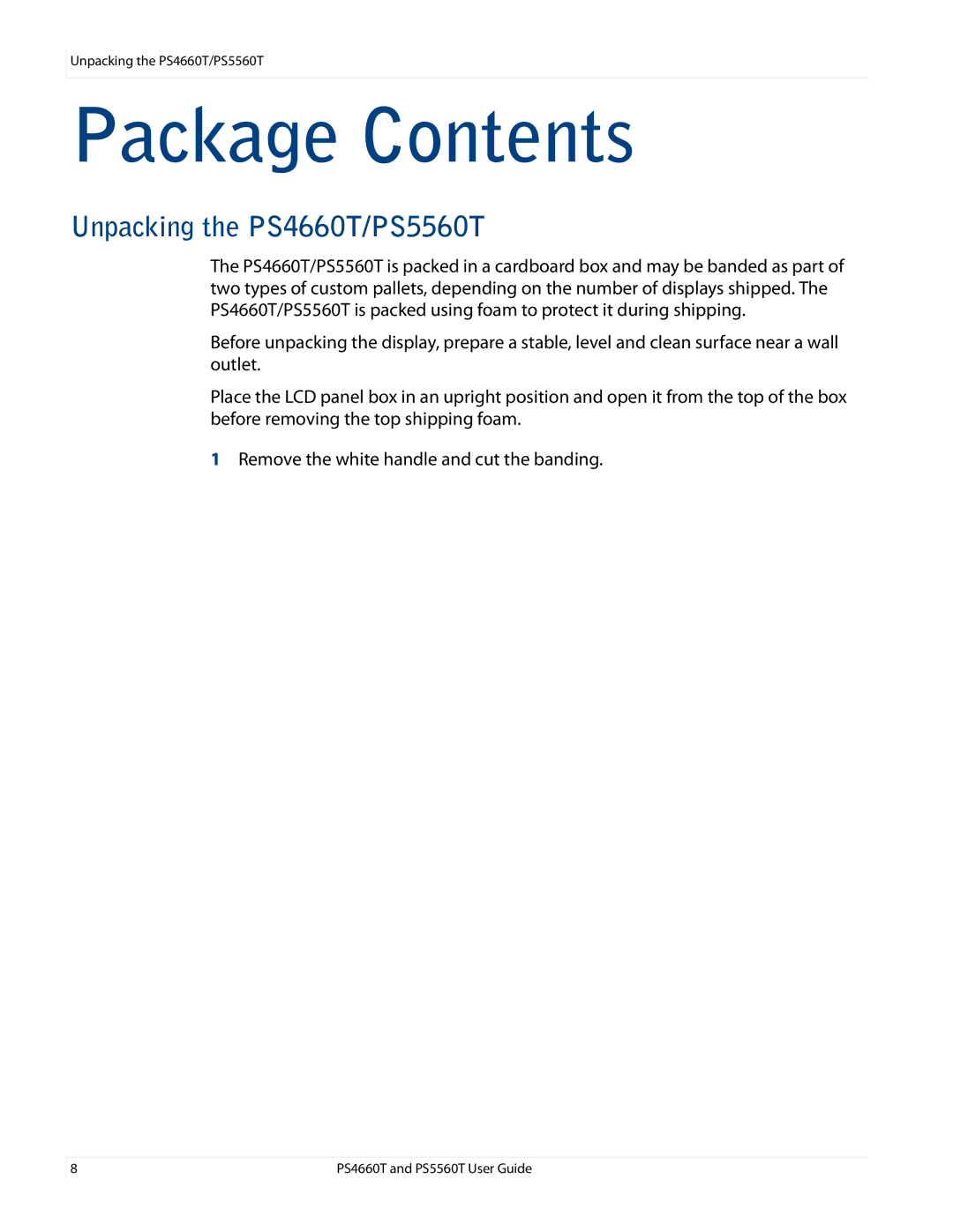 Planar PS4660T and PS5560T, PS466OT user manual Package Contents 