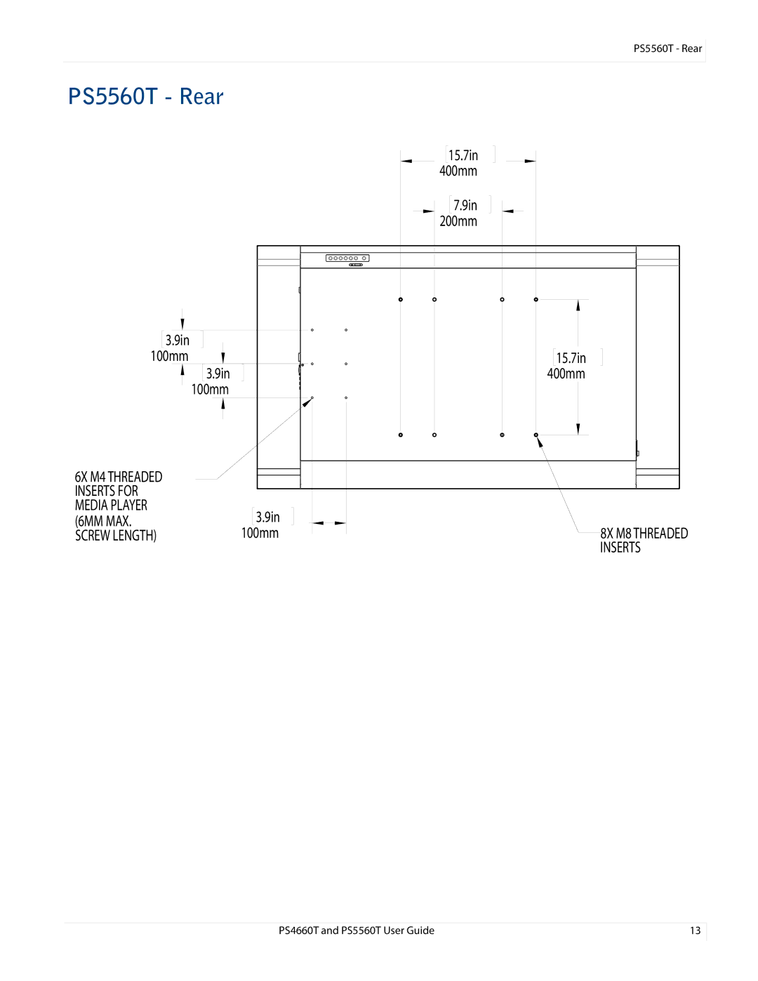 Planar PS466OT, PS4660T and PS5560T user manual PS5560T Rear 