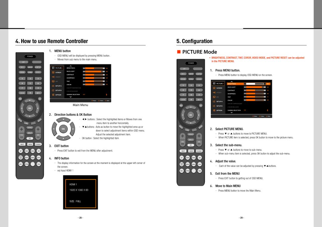 Planar PS5580 user manual How to use Remote Controller Configuration 