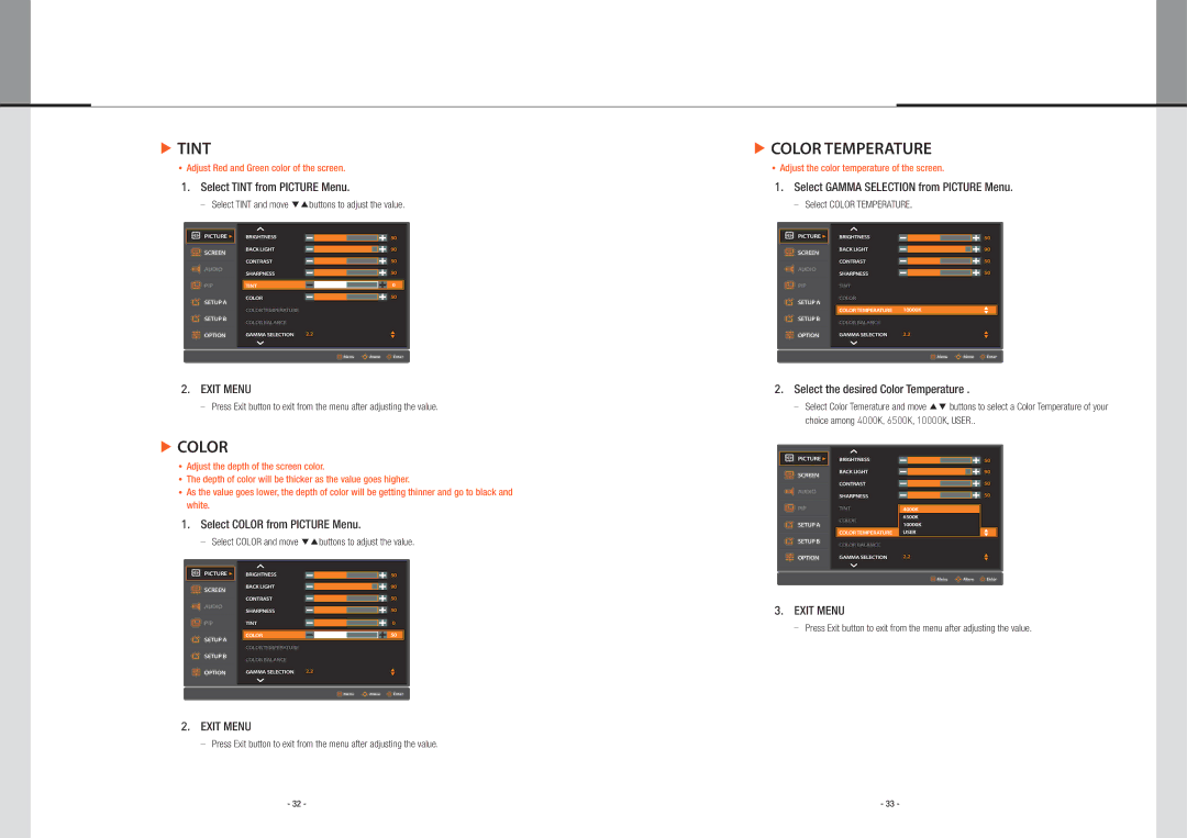 Planar PS5580 user manual Tint, Color Temperature 