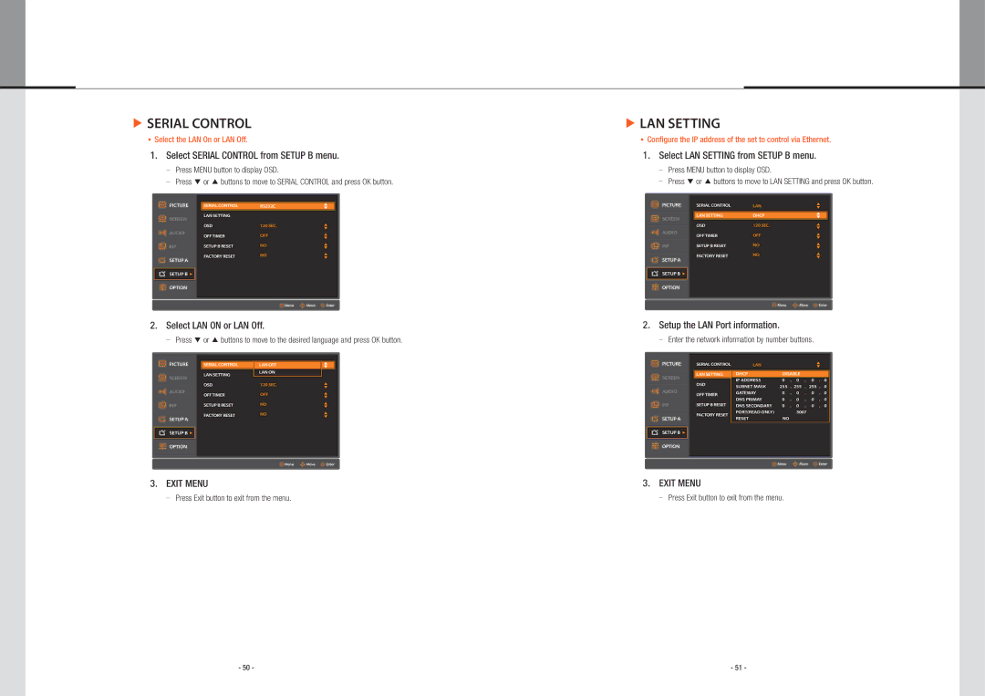 Planar PS5580 user manual Serial Control, LAN Setting 