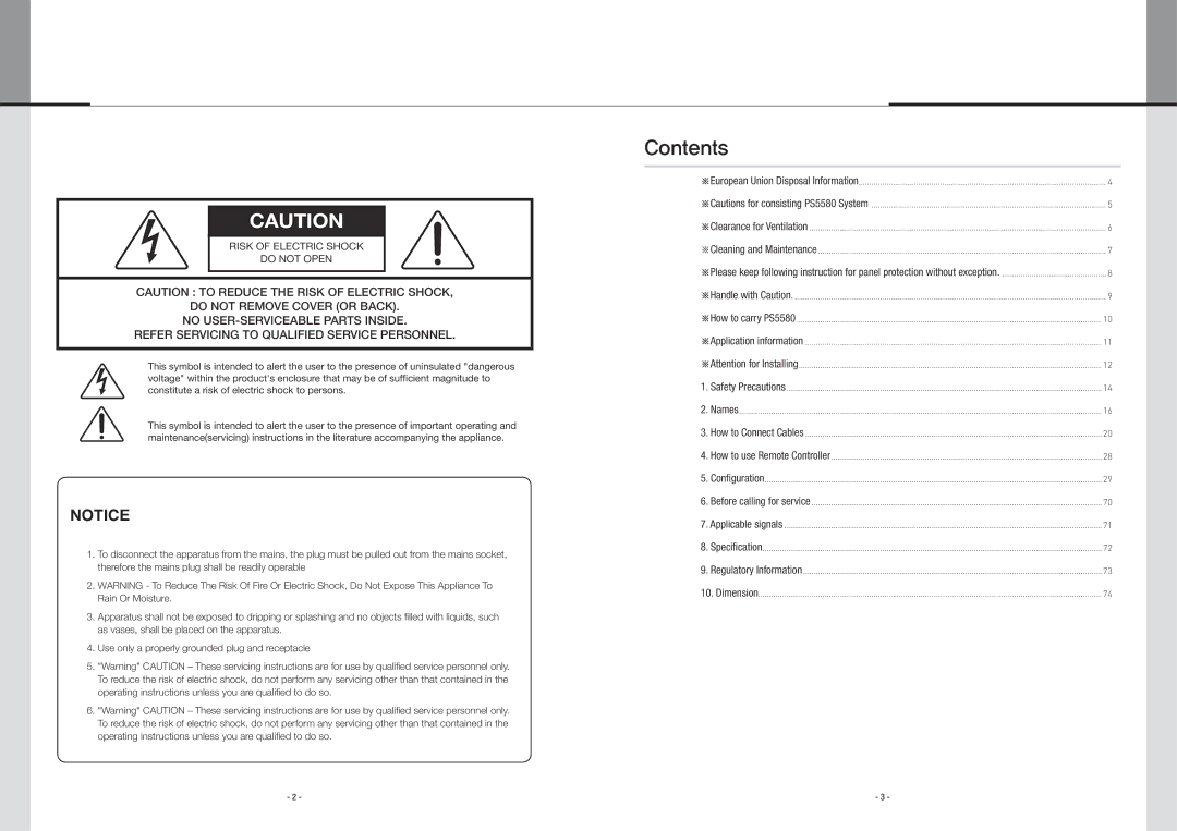 Planar PS5580 user manual Contents 