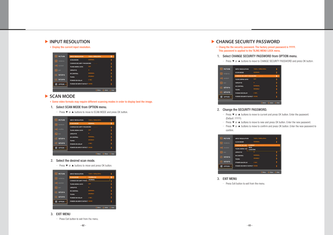 Planar PS5580 user manual Input Resolution, Change Security Password 