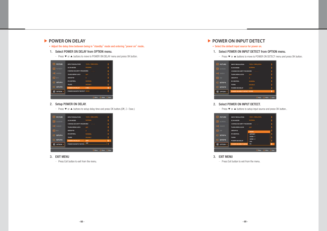 Planar PS5580 user manual Power on Delay, Power on Input Detect 