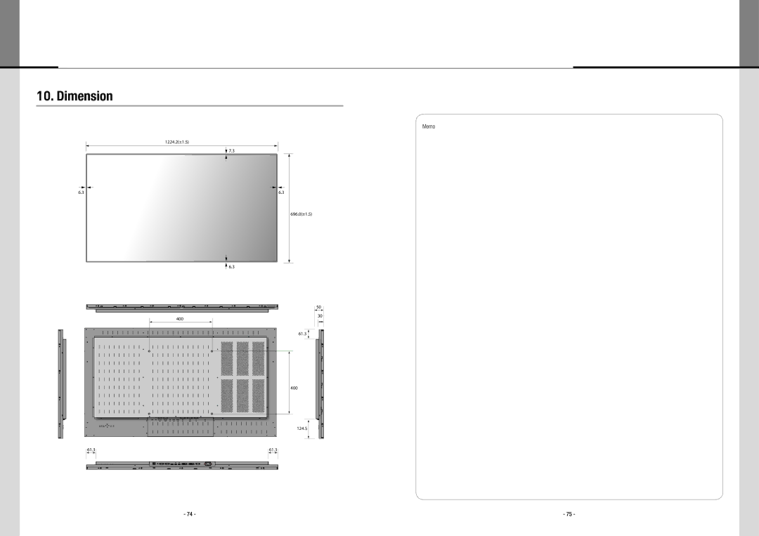 Planar PS5580 user manual Dimension, Memo 