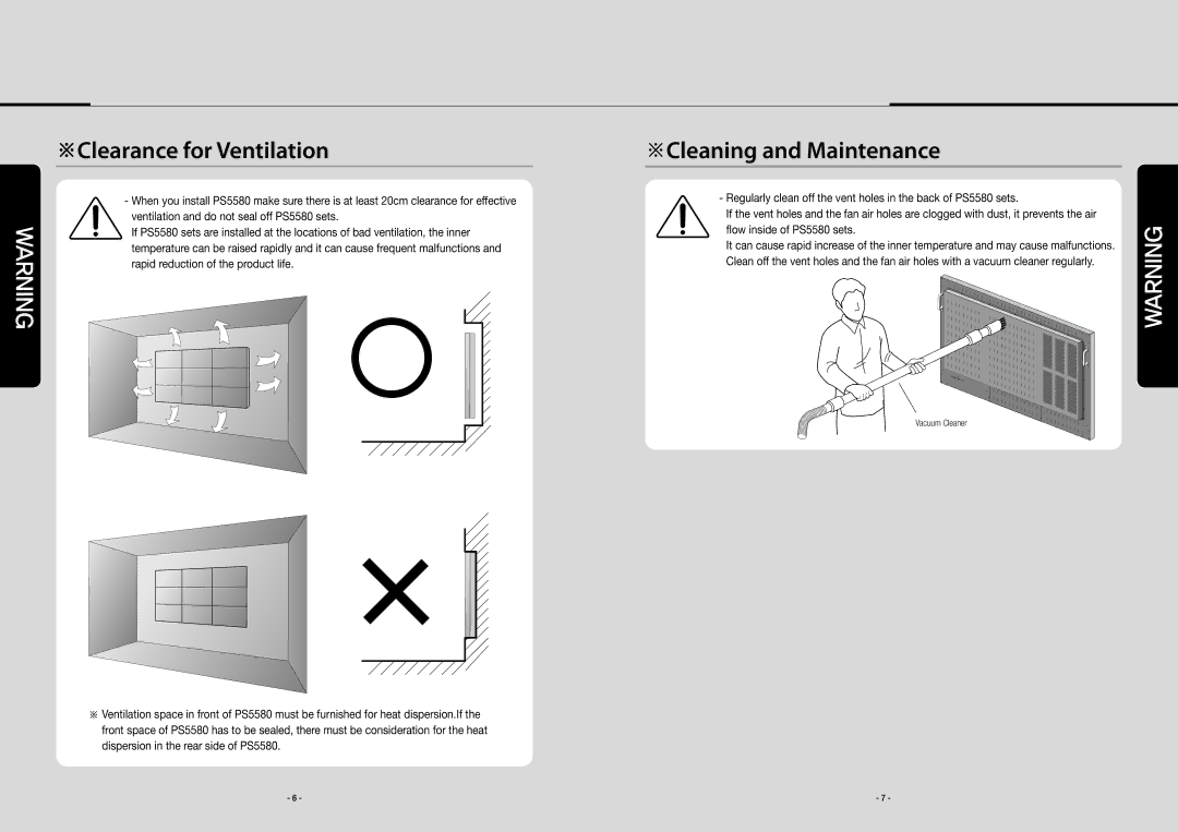 Planar PS5580 user manual ※Clearance for Ventilation 