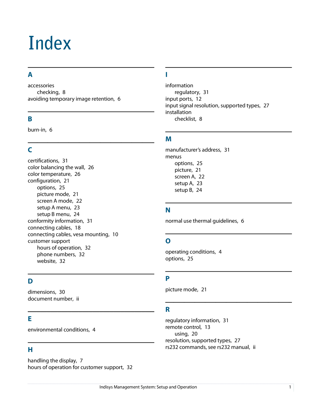 Planar PS5580 manual Index 