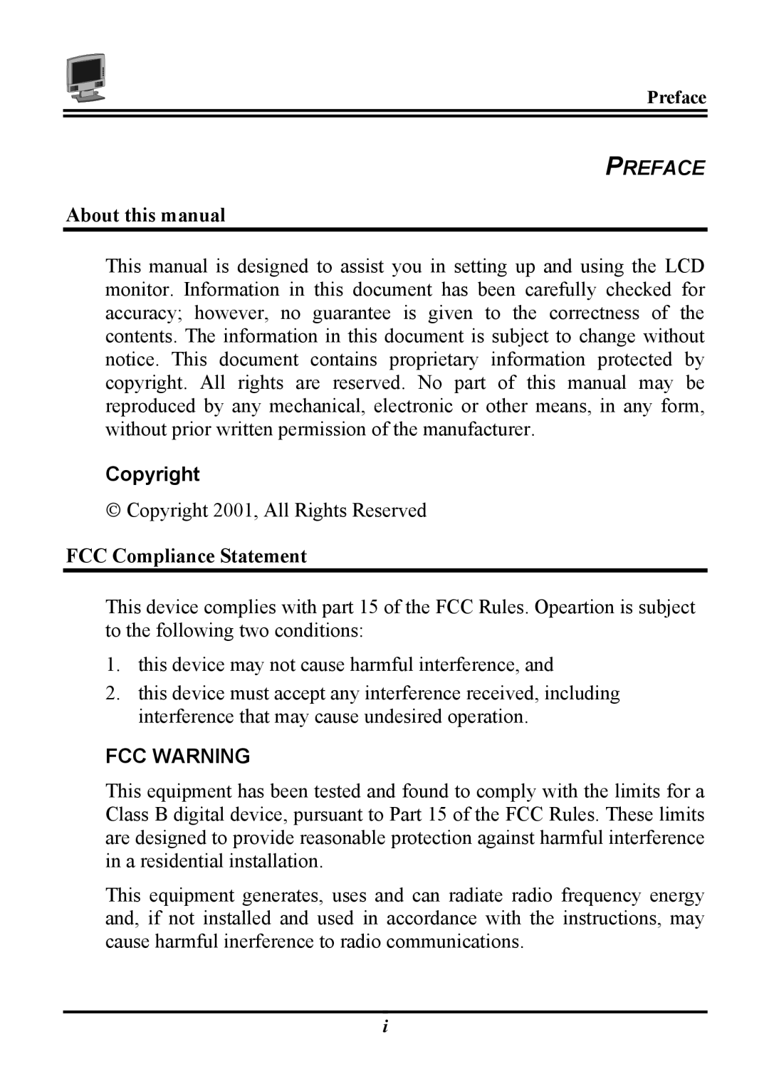 Planar PL120, PT120 About this manual, FCC Compliance Statement 