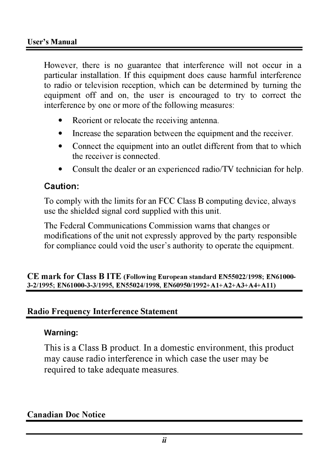 Planar PT120, PL120 manual Radio Frequency Interference Statement, Canadian Doc Notice 