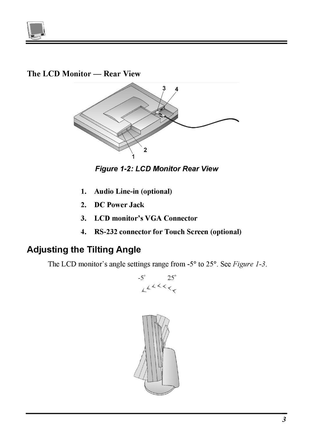 Planar PT1503NT manual Adjusting the Tilting Angle, LCD Monitor Rear View 