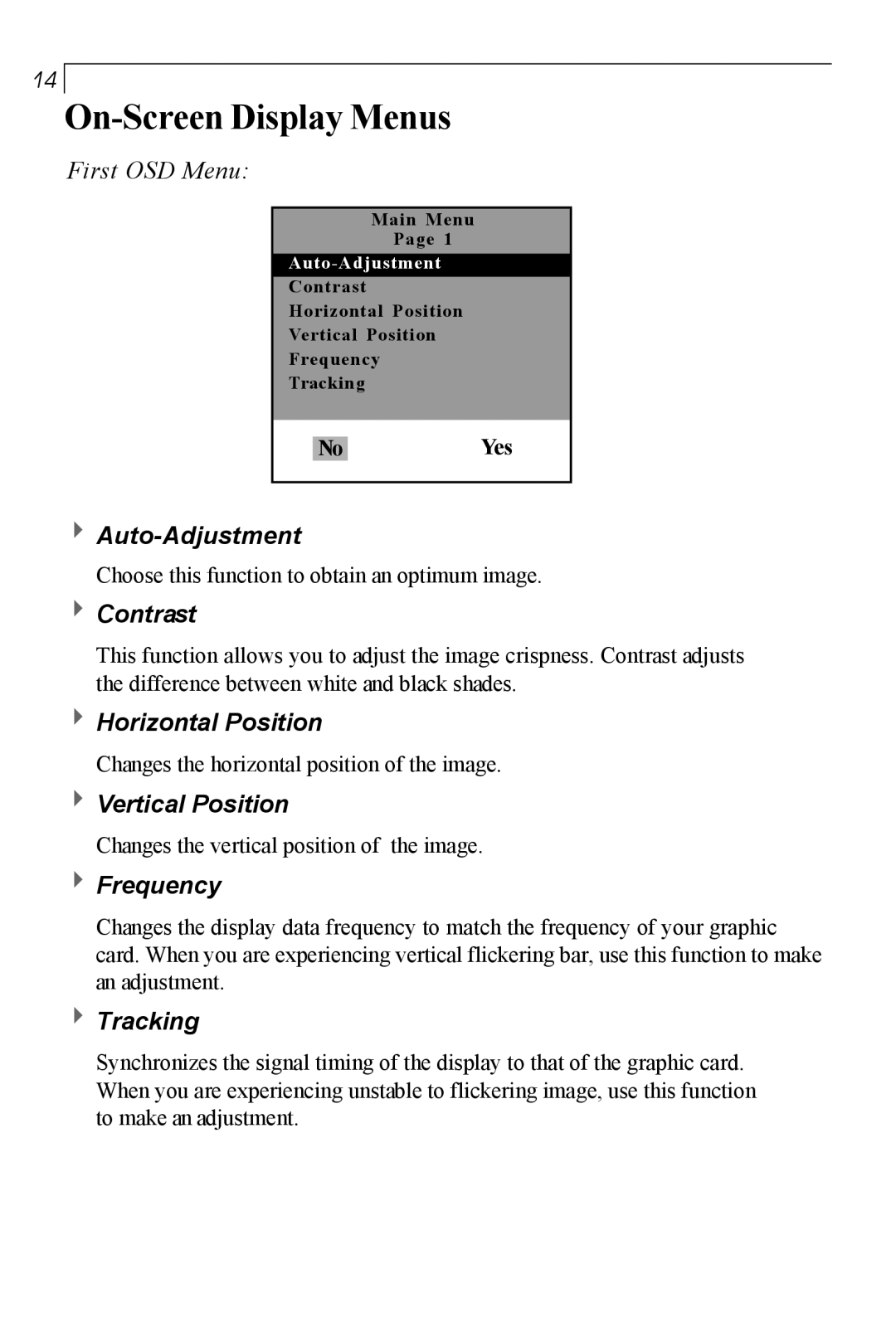 Planar PT150MU user manual On-Screen Display Menus 