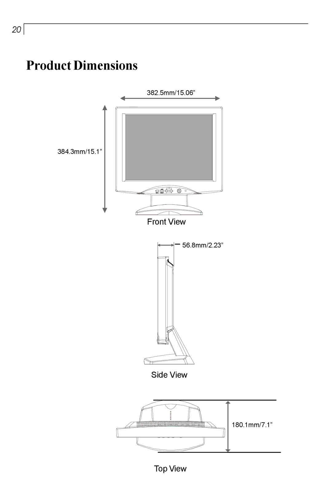 Planar PT150MU user manual Product Dimensions 