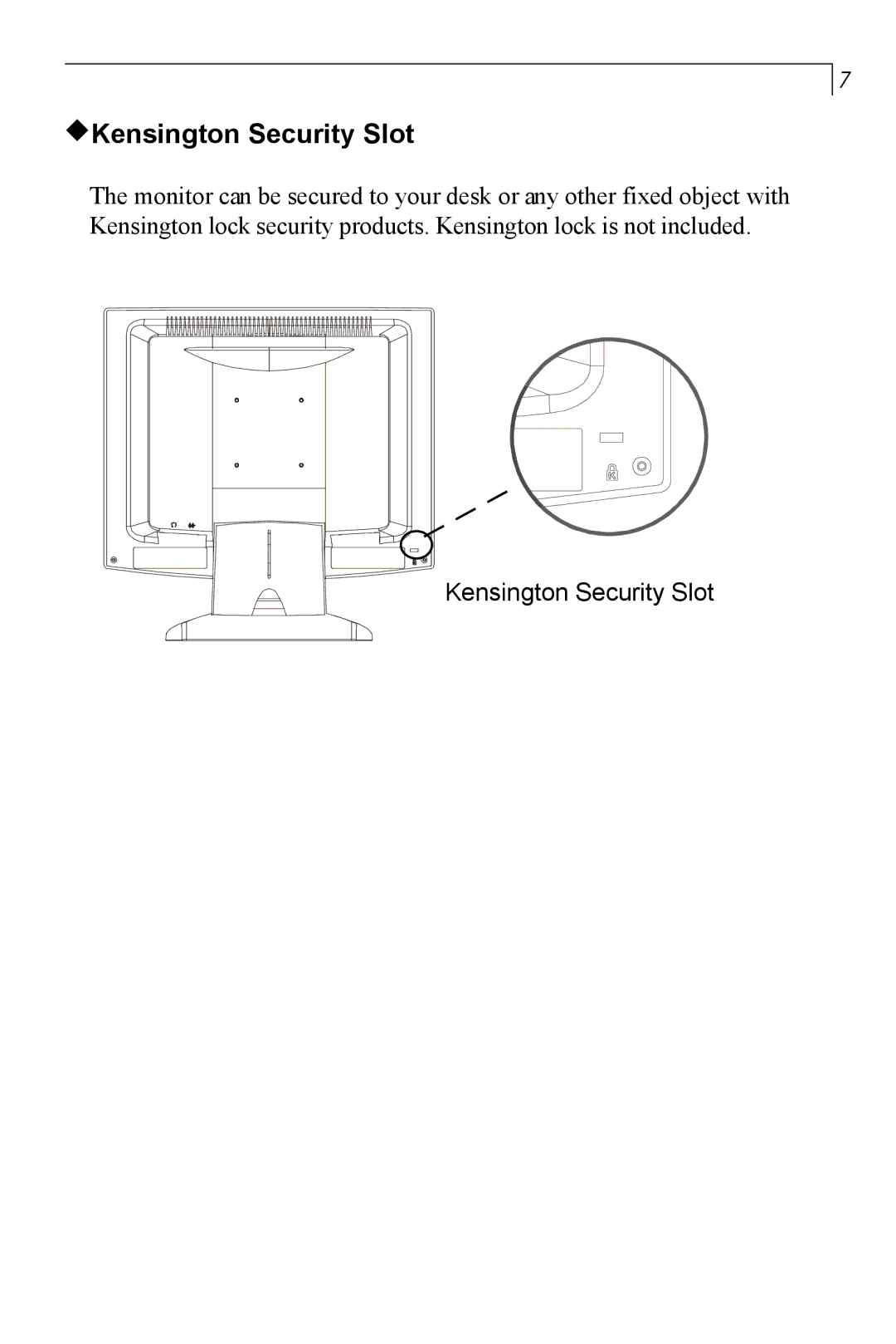 Planar PT150MU user manual Kensington Security Slot 