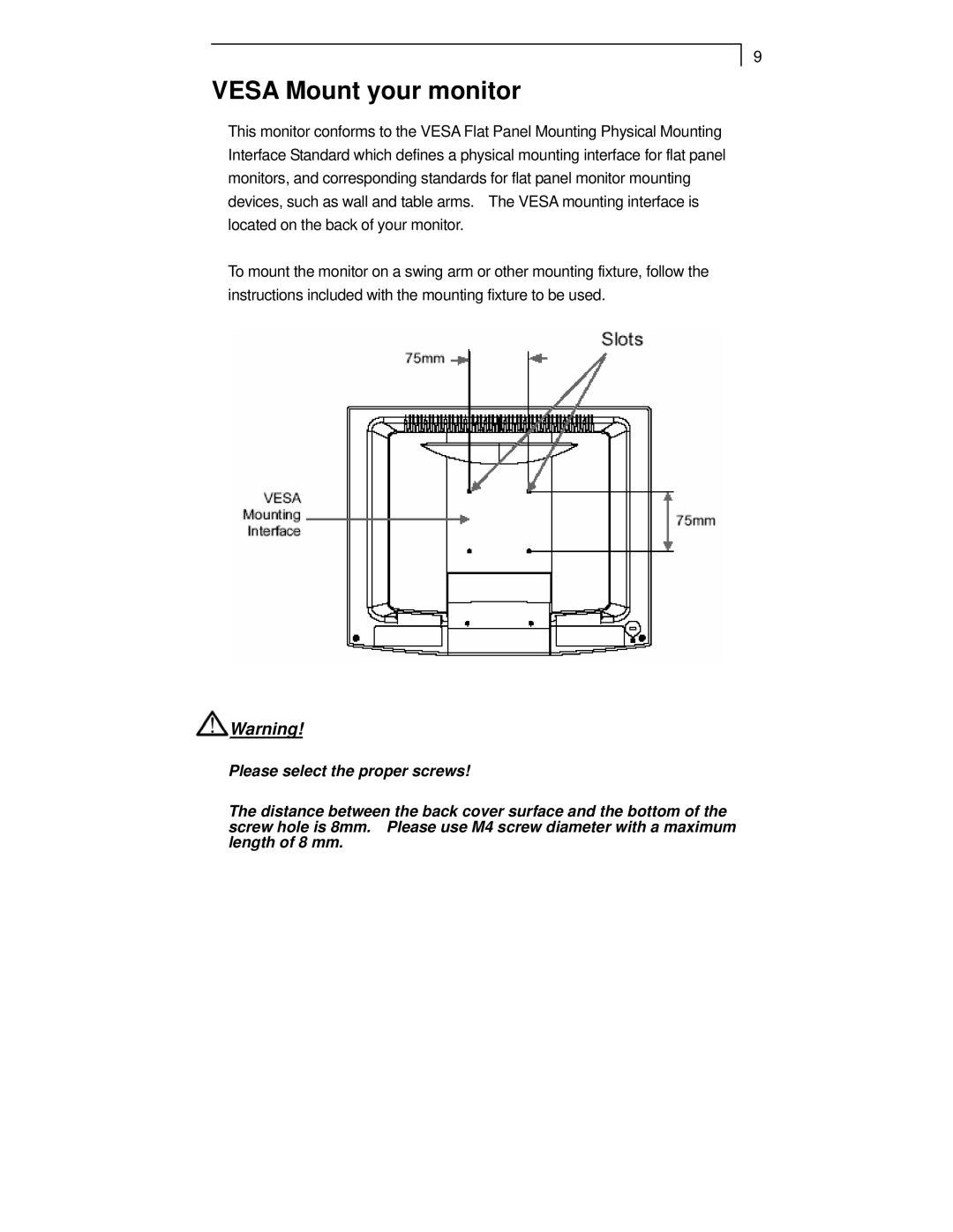 Planar PT1510MX manual Vesa Mount your monitor 