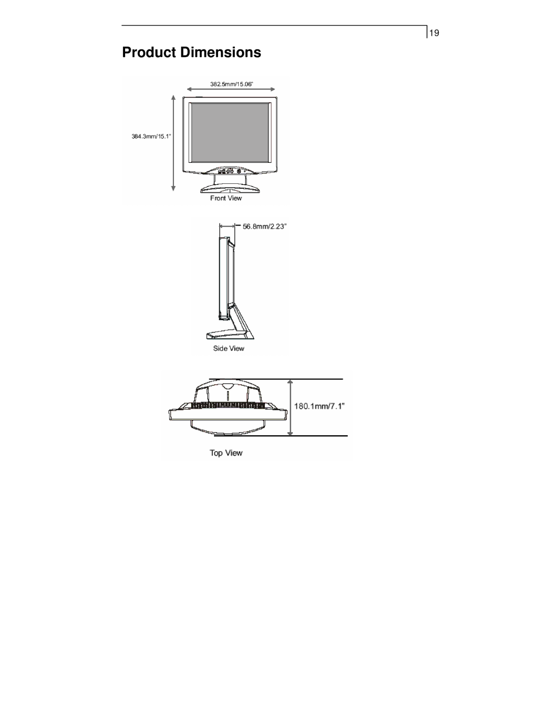 Planar PT1510MX manual Product Dimensions 