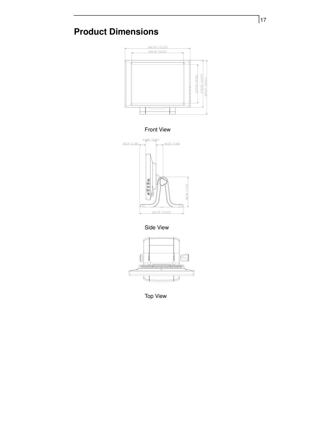 Planar PT1520MU manual Product Dimensions 