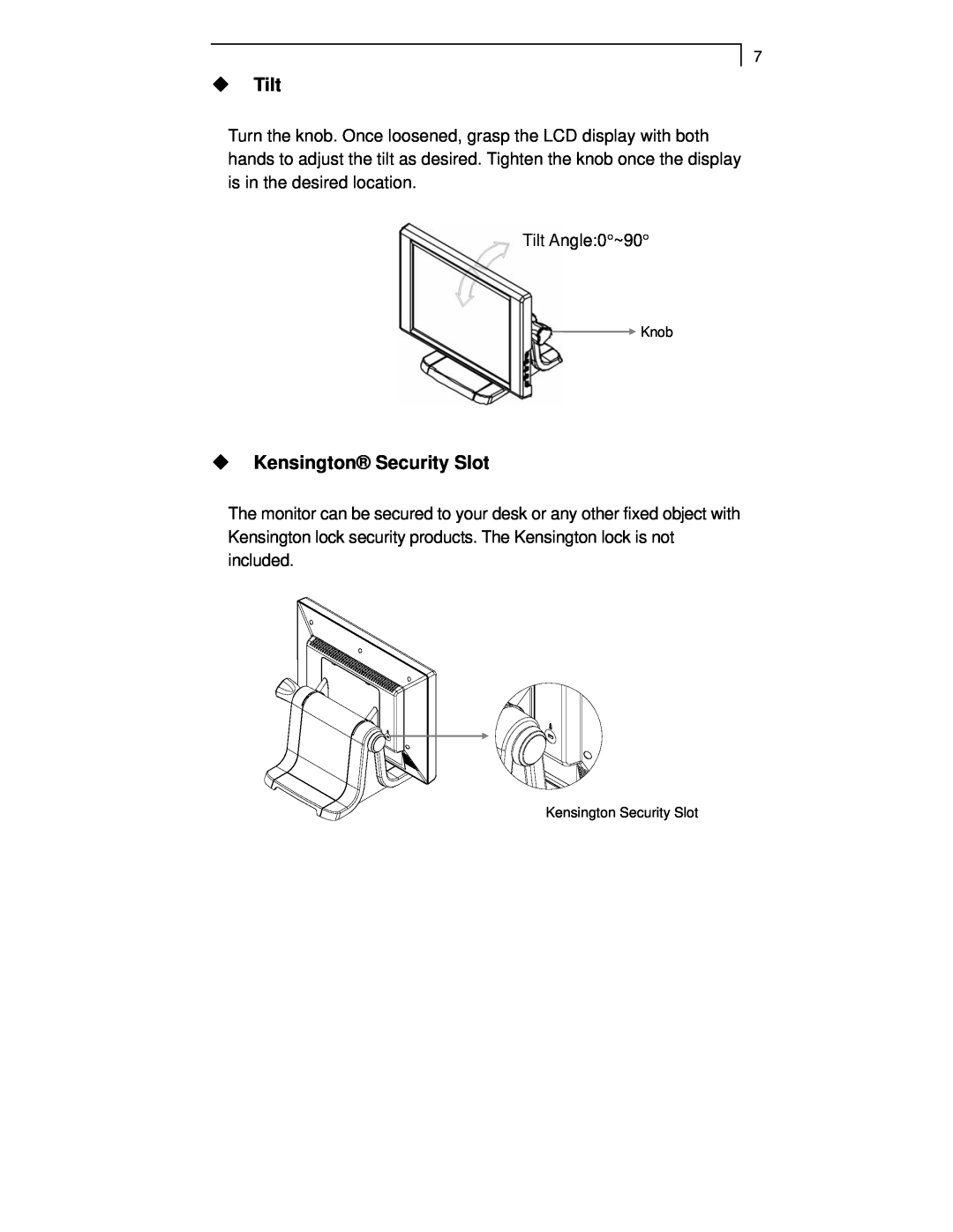 Planar PT1520MU manual ‹ Tilt, ‹ Kensington Security Slot 